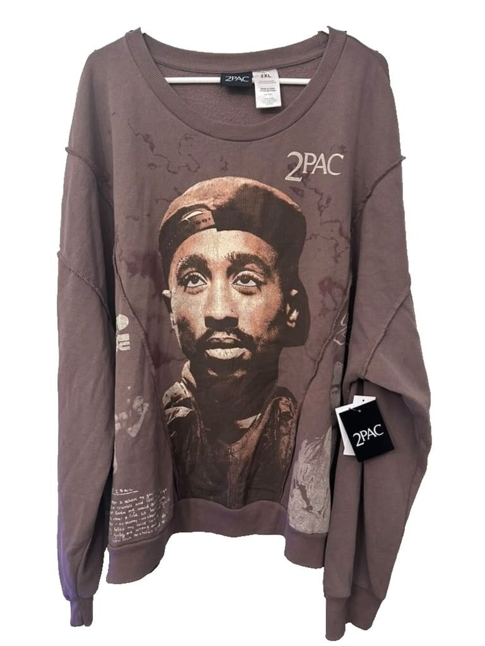 Tupac Shakur Crewneck Sweatshirt Mens 2XL Brown 2PAC Sweater Preppy Y2K New